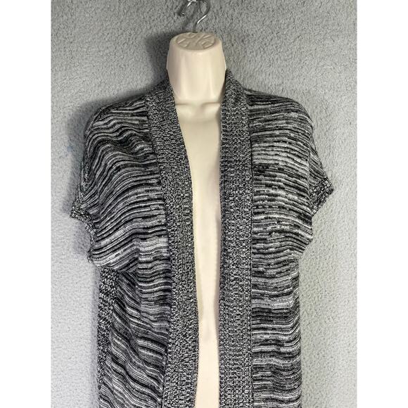 APT.9 Open Front Cardigan Sweater Black‎ White Marled Short Sleeve Women's Small - Picture 1 of 9